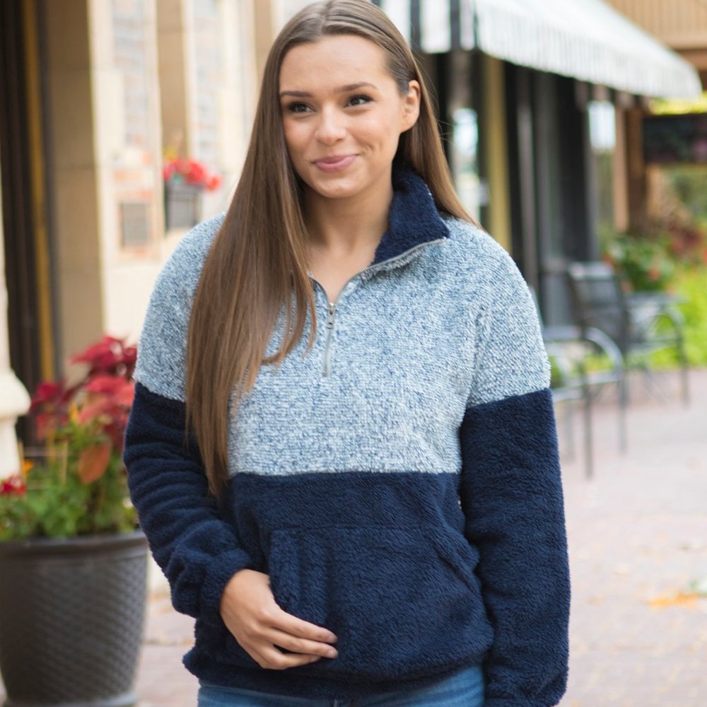 Blue Two Tone Fuzzy Pullover Sweater